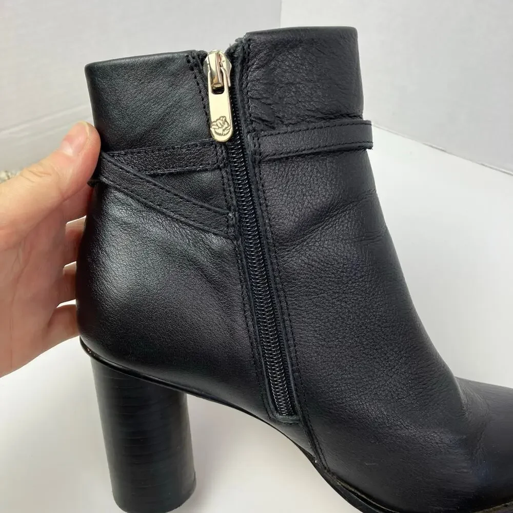 Draper James Tegan Black Leather Barrel Heeled Booties Ankle Boots Dressy Sz 8